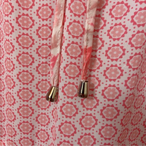 Boho Pink Abstract Print Tie Neck Sleeveless Maxi Dress Summer Tiered Dress - Picture 7 of 15